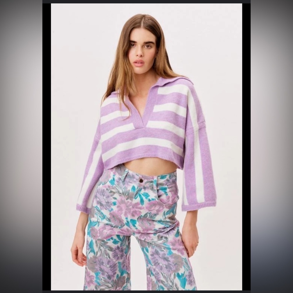 For Love & Lemons Maud Boxy Cropped Sweater • L